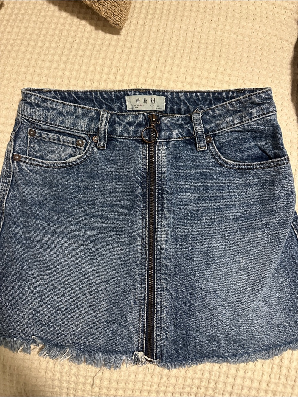 Free People Medium Blue Front-Zip Denim Mini Skirt